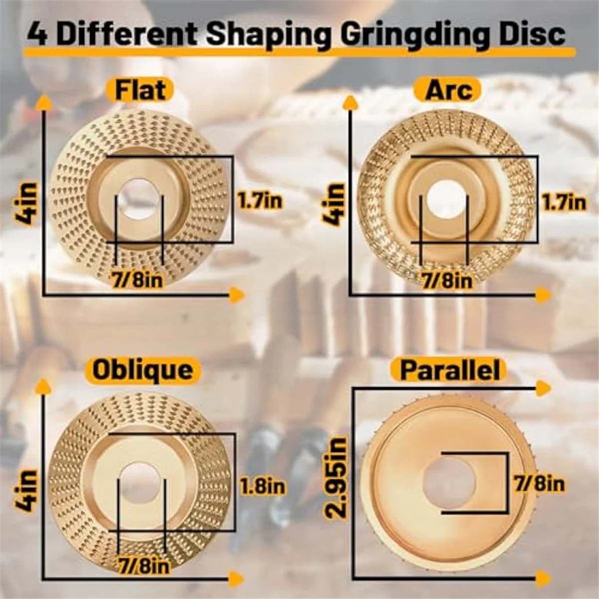 4PCS Angle Grinder Wood Carving Disc Set for 4In or 4 1/2In Attachment, Grinder Disc Wheel Attachments for Woodworking