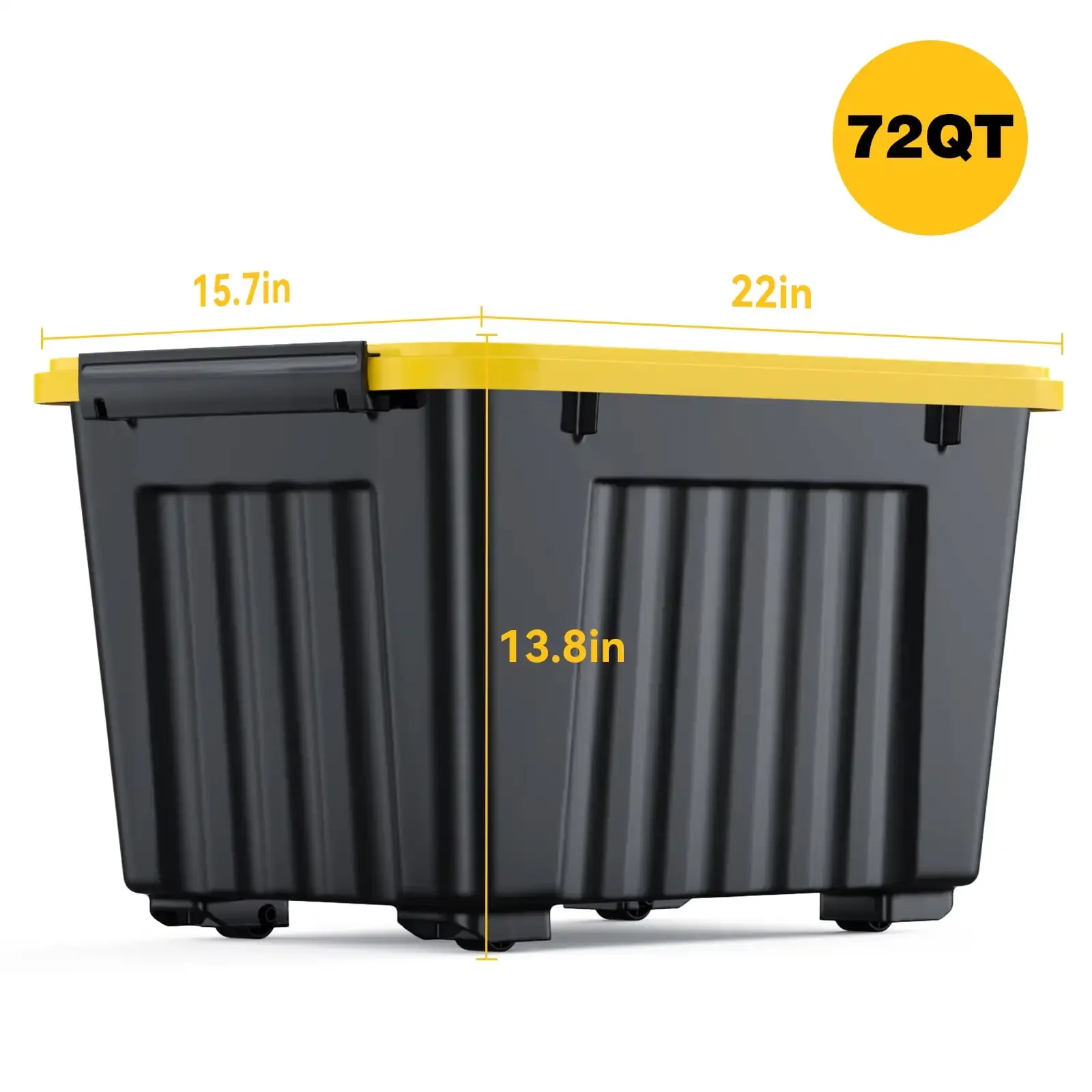 Plastic Storage Bin, Black Stackable and Nestable Storage Boxes with Yellow Lids and Secure Latching Buckles