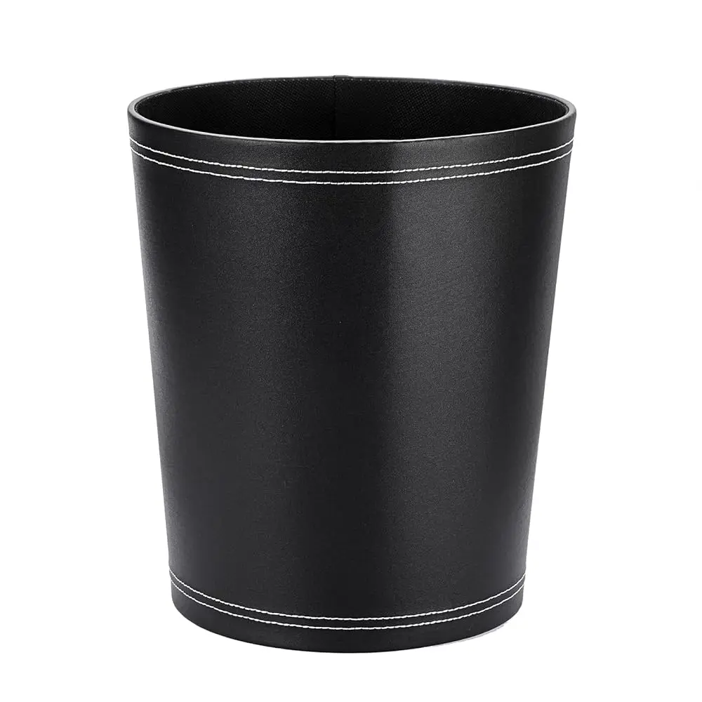 

Round Leather Waste Basket,Small Classic Pu Trash Garbage Can Under Desk Cabinet, Contemporary Wastebasket Bin For Home Office