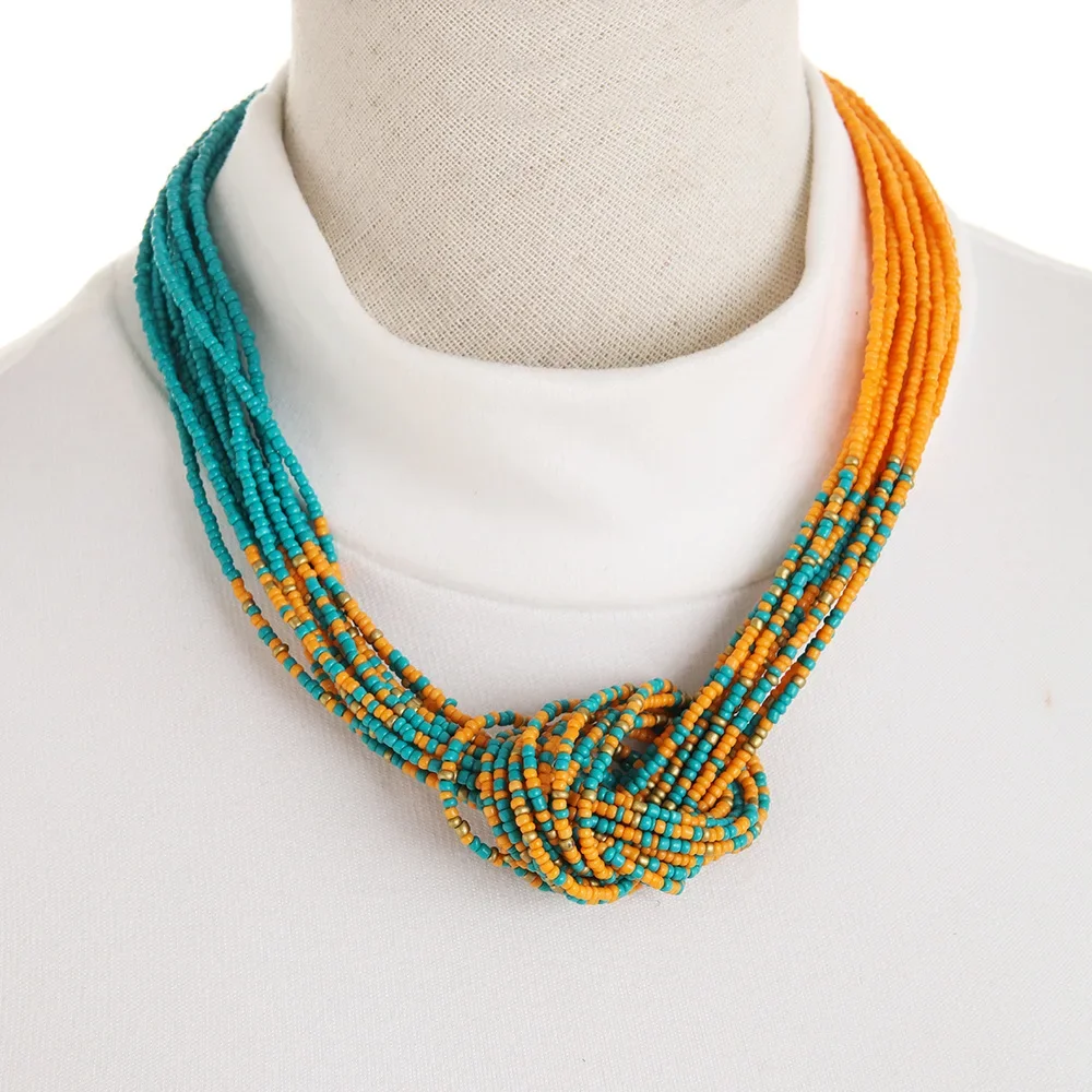 

Rice bead necklace Tie a knot originality Hand knitting Bohemia Adjustable Fashion Simple Multilayer Beaded necklace