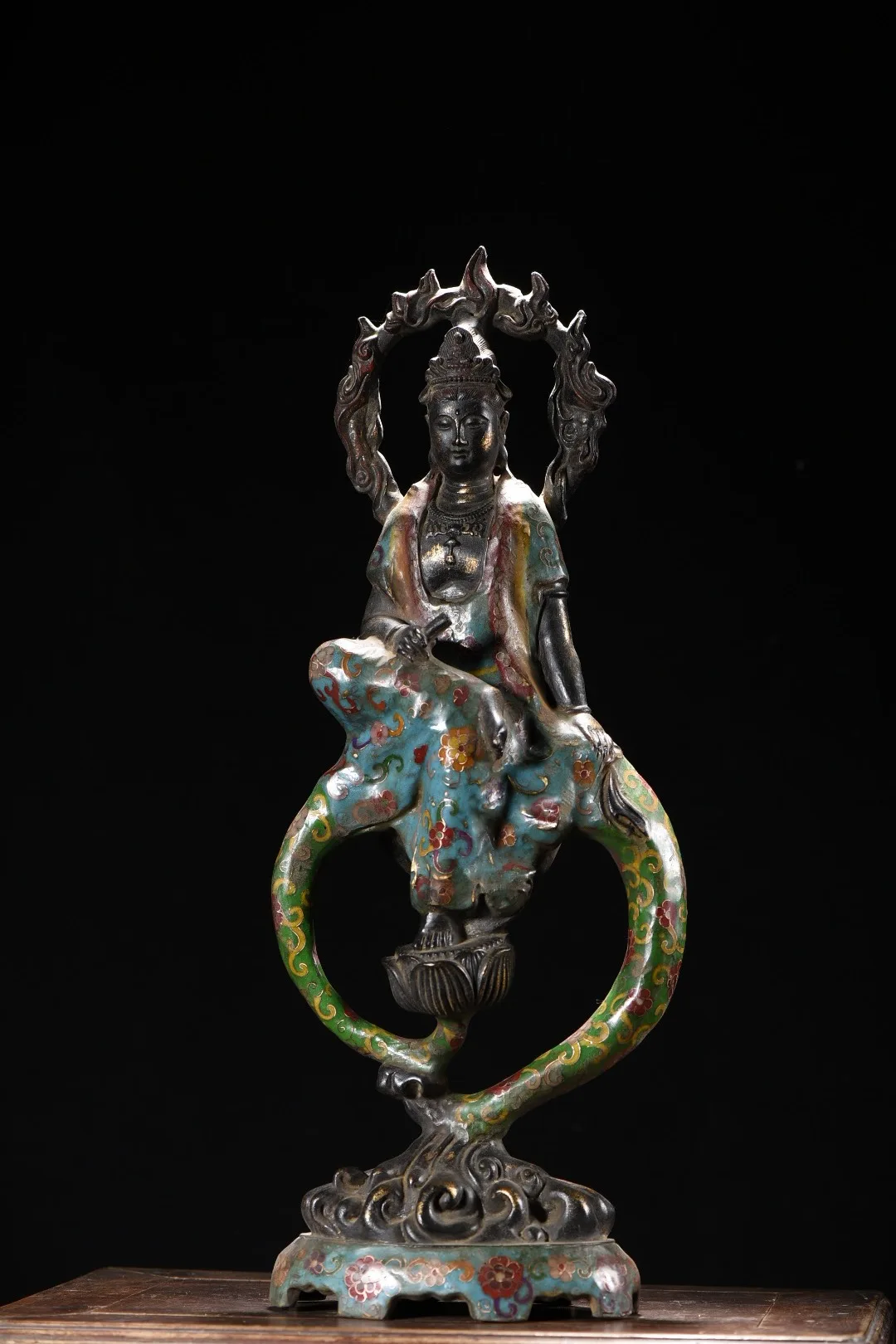 Collection Old Bronze Cloisonne Enamel Flower Texture Old scriptures Shuiyue  Guanyin Bodhisattva Buddha Terrace Ornaments