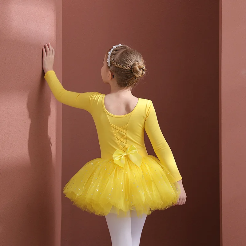 Ragazze Ballet Dance Tutu Dress bambini maniche corte/lunghe Tulle Bowknot Skate ginnastica natale festa di compleanno body Dancewear