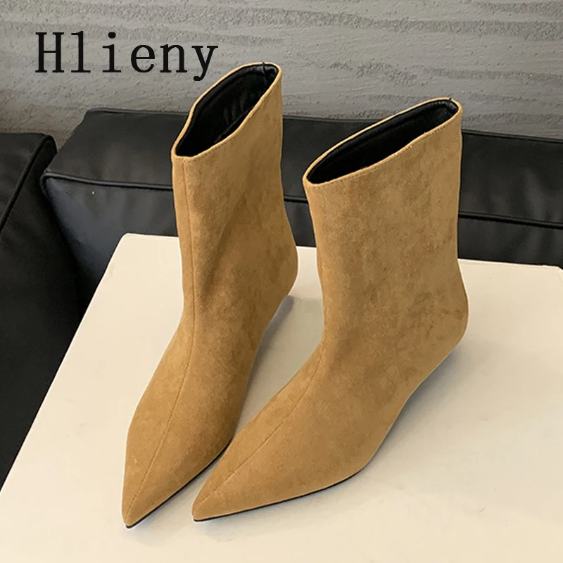 Hlieny Spring Autumn New Pointed Toe Ankle Boots Women Vintage Eelgant Low Heels Shoes Modern Short Botas Ladies Shoes