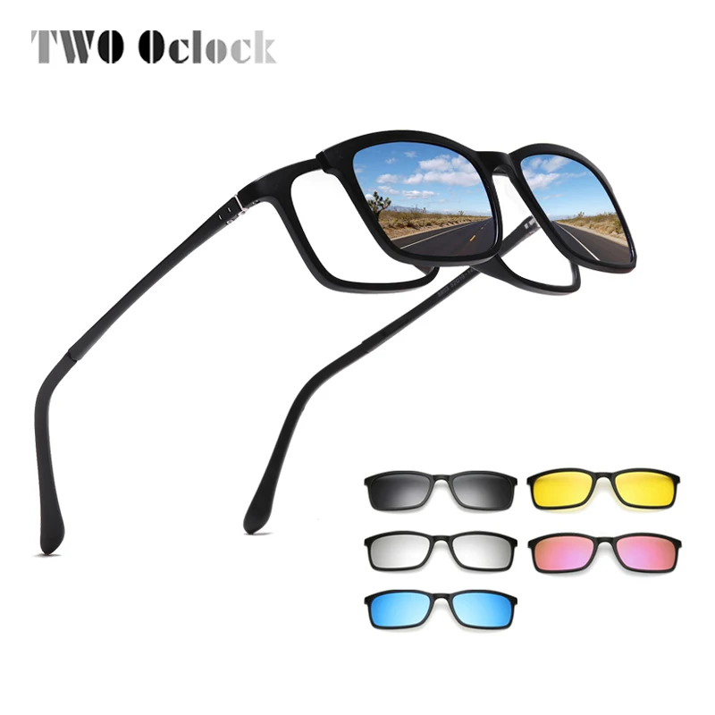 TWO Oclock Ultra-light Polarized Magnet Sunglasses Men Women Clip On Glasses TR90 Optical Frame 5 In 1 Myopia Glasses Lens 8803
