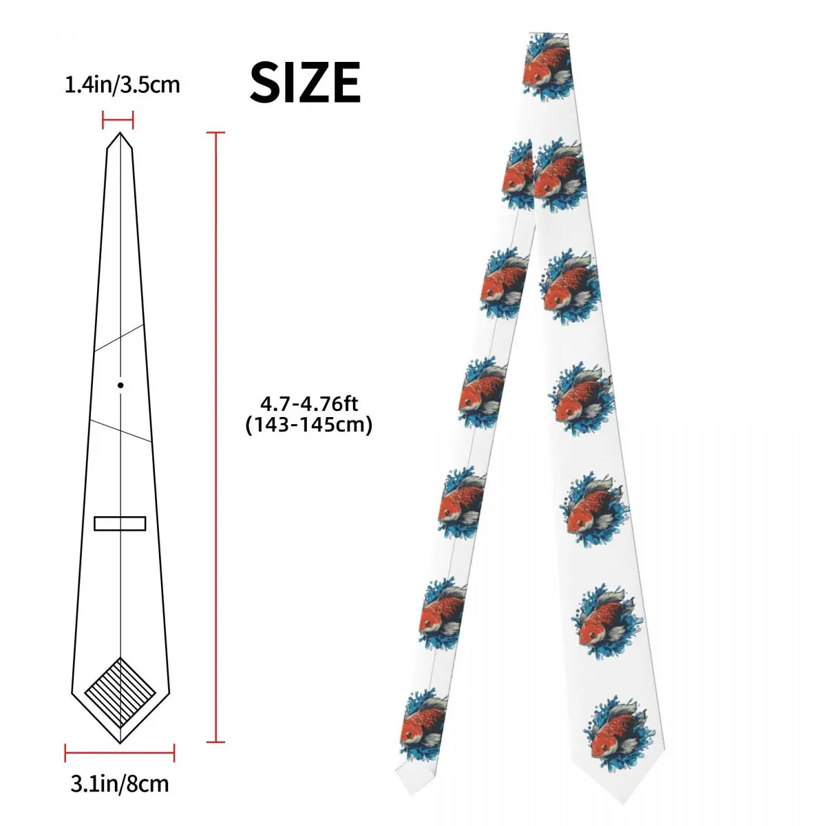 Gravata de carpa laranja para homens, seda poliéster, 8 cm, gravatas de pescoço, casamento, negócios, gravatas clássicas