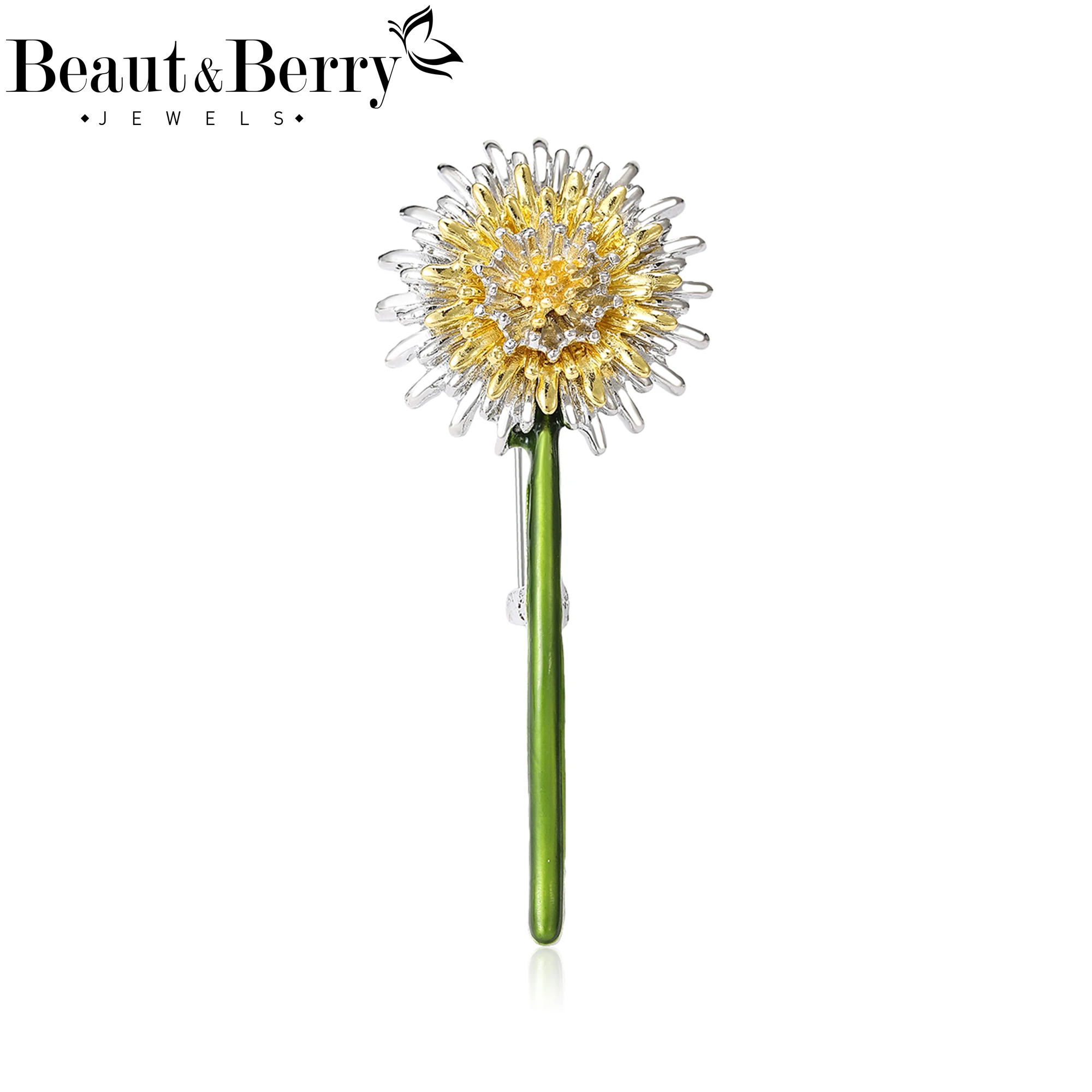 Beaut&Berry Classic Girly Style Enamel Dandelion Flower Brooch Design Popular Plant Pin Jewelry Accessories Gift