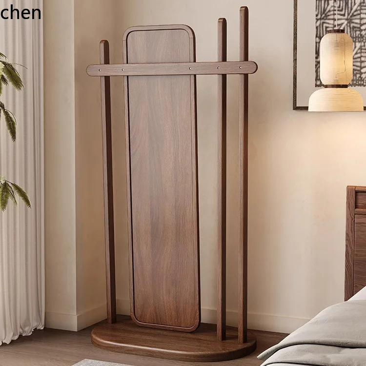 CZ solid wood floor-standing dressing mirror in black walnut wood, simple Chinese modern style, home full-length mirror