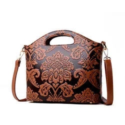 Women Leather Shouder Bag 2023 New High Quality Chinese Style Tote Bags Vintage Embossed Handbag Floral Retro Bag Ladies