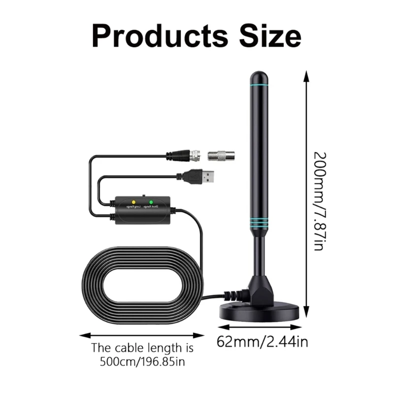 External Amplifier High Performances Suction Cup Base Vertical Digital Aerial 4K 1080P Reception Coax Cable