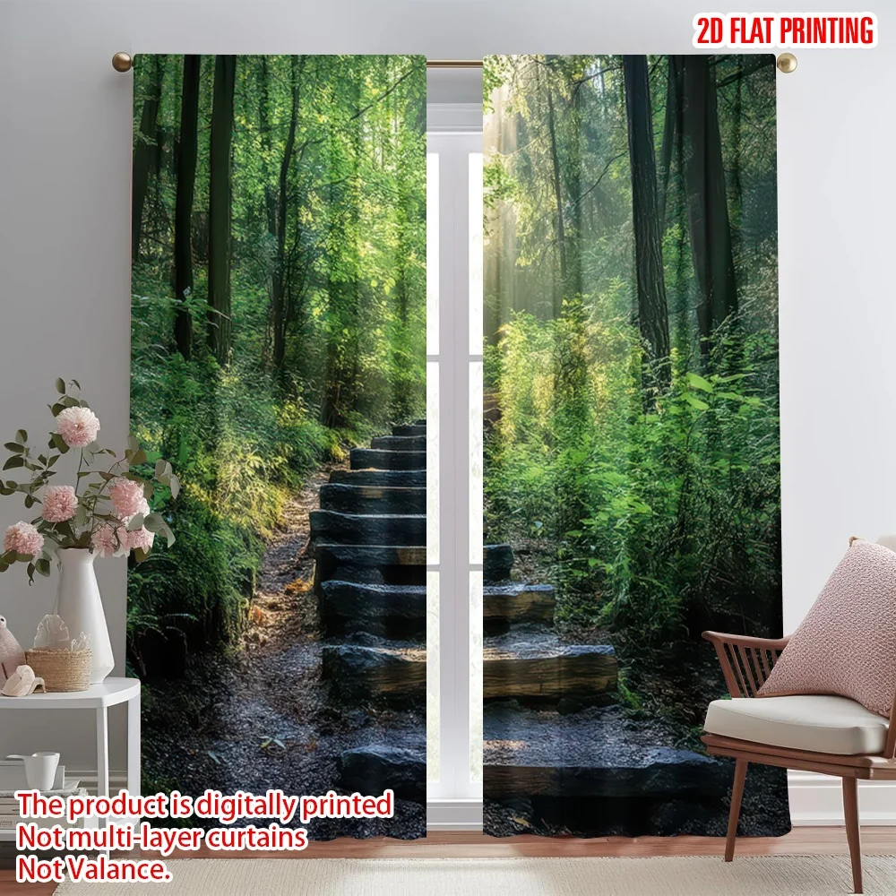 

2D flat printing 2pcs Curtains Forest Path with Sunlight Digital Printed Polyester Drapes All Season Party & Holiday Decor for