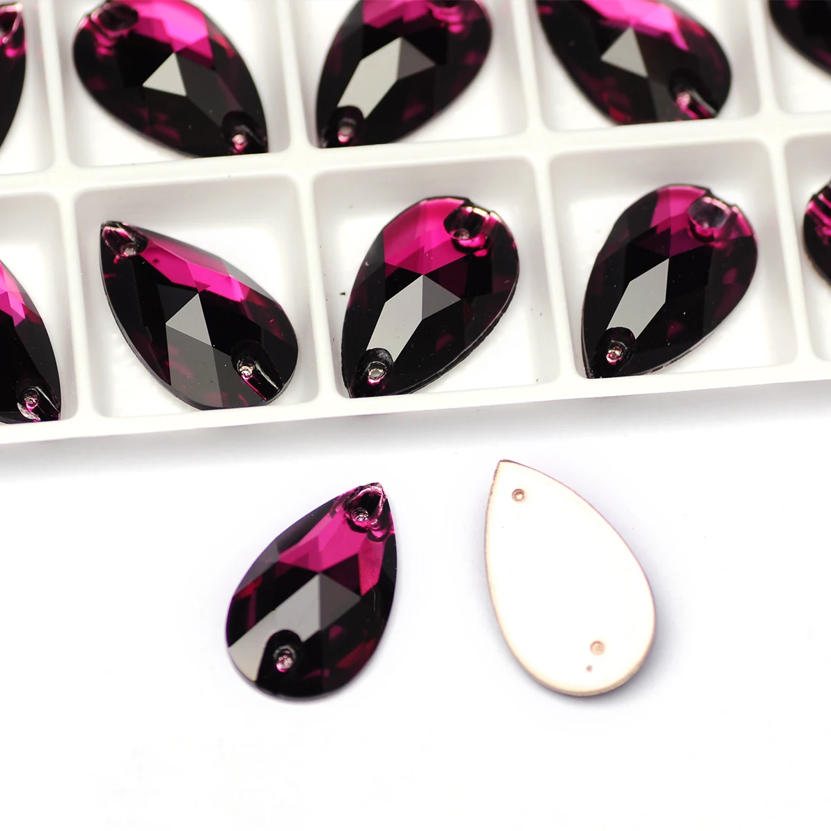 Hochwertige Glasform Rivoli Drop Cosmic Amethyst Nähsteine Flache Rückseite Aufnähbare Strasssteine für Kleidung, Taschen und Accessoires – Detail 4