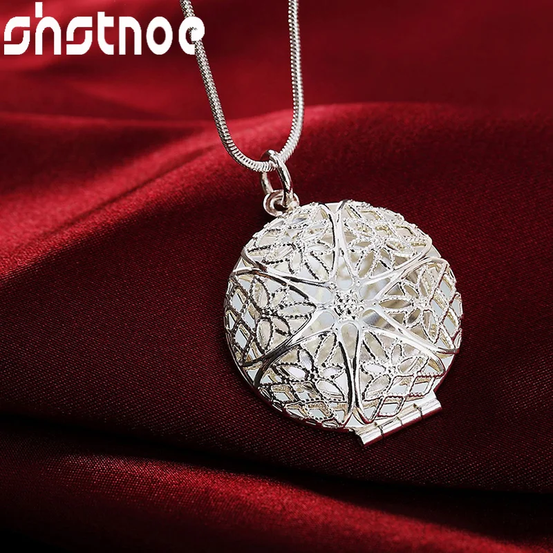 

SHSTONE 925 Sterling Silver Round Photo Frame Pendant Necklace For Women Engagement Gift Fashion Charm Jewelry 16-30 Inch Chain