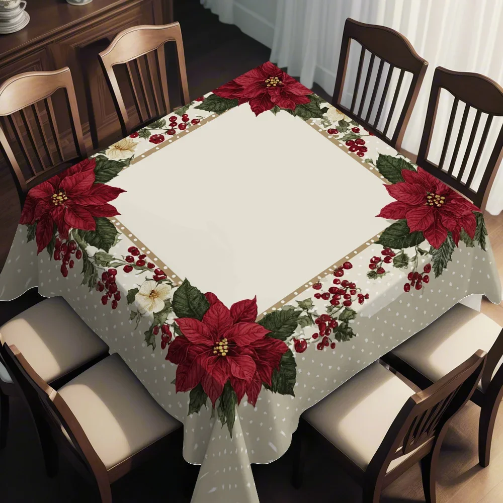 JIT1pc Square Tablecloth, Retro Style, Floral Border Pattern Digital Print Tablecloth, yzb