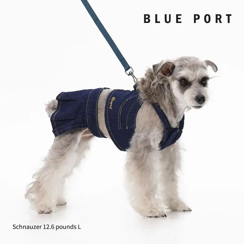 

Miniso Dog clothes in spring can be pulled, classic and fashionable cotton washed denim skirt, pet split set skirt