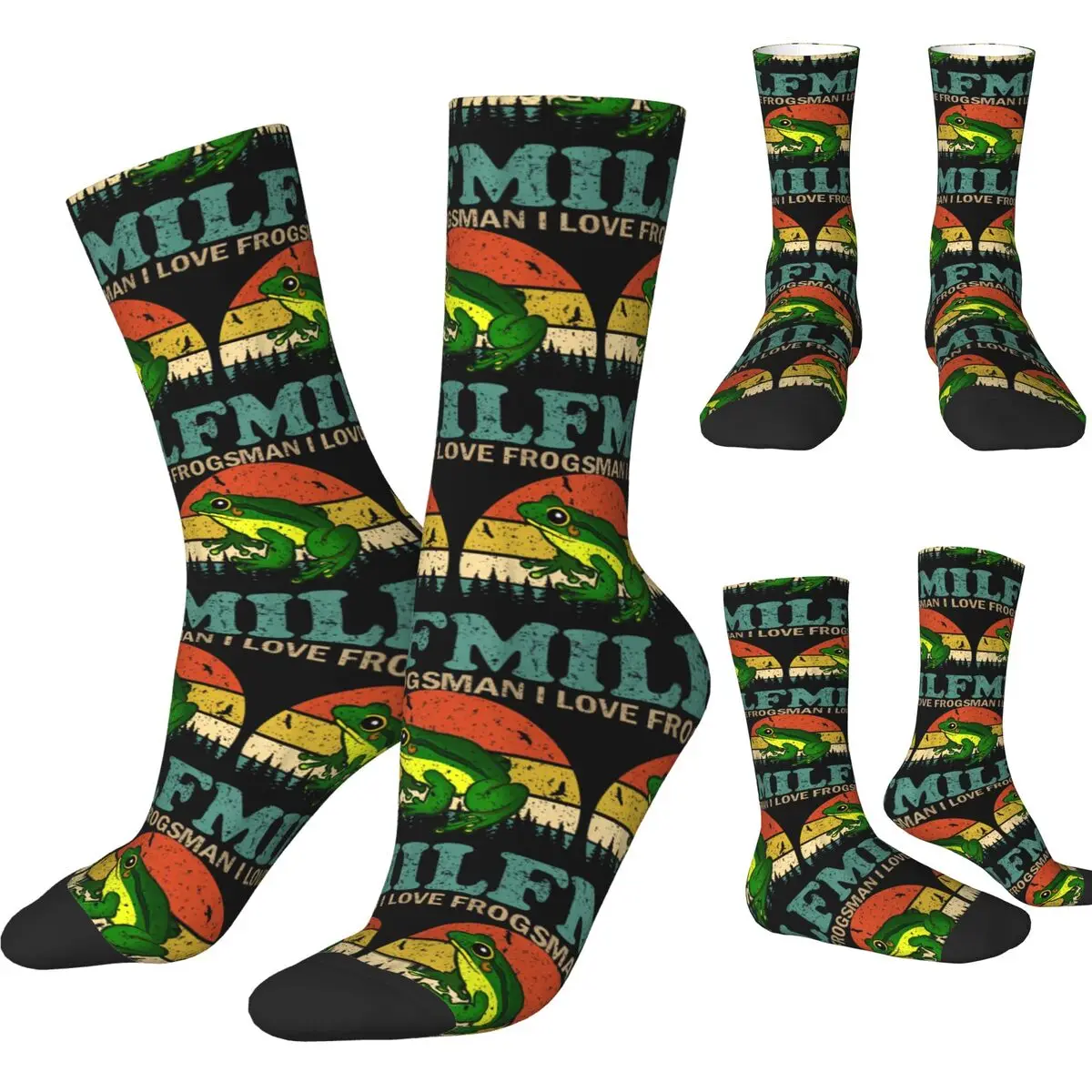 MILF-Man I Love Frogs Fun Saying Frog Stockings Men Amphibian Lover Socks Comfortable Socks Autumn Outdoor Anti Bacterial Socks