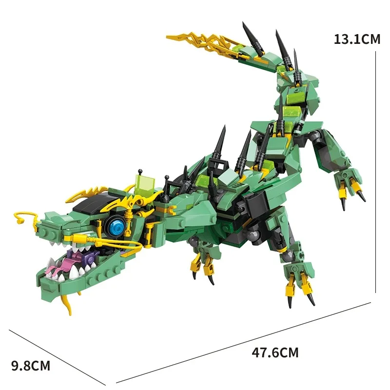 Película clásica trueno dragón azul y Mech volador dragón verde bloques de construcción juguetes educativos regalos de cumpleaños