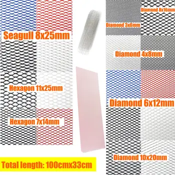 100x33cm Aluminiowy zderzak samochodowy Kratka Grill Siatka Wentylacyjna Czarny Srebrny Czerwony Niebieski Tuning Uniwersalny ochraniacz Dom Ogród