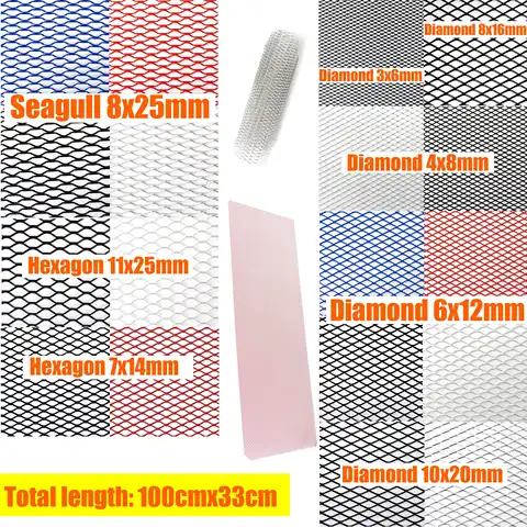 100x33cm Aluminium Racing Car Bumper Grille Grill Mesh Net Vent Black Silver Red Blue Tuning Universal Protector Home Garden