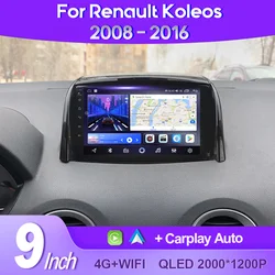 QSZN For Renault Koleos 2008 -2016 2K QLED Android 13 Car Radio Multimedia Video Player GPS AI Voice 4G CarPlay Head Unit Stereo