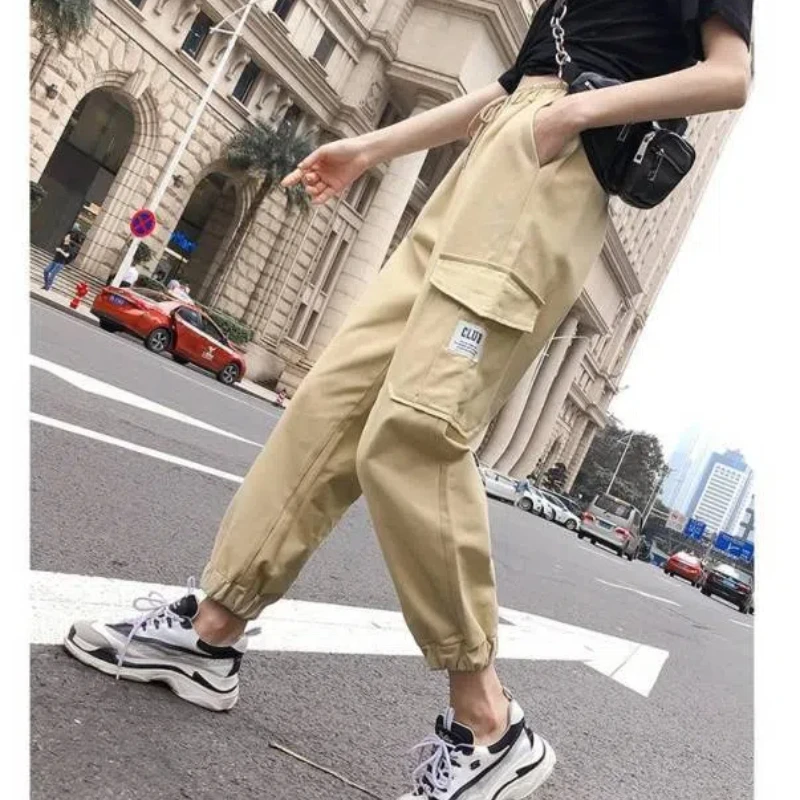 Women's Clothing Elastic High Waisted Pockets Printing Geometric Letter Bloomers Cargo Trousers Spring Autumn Commuter Pants
