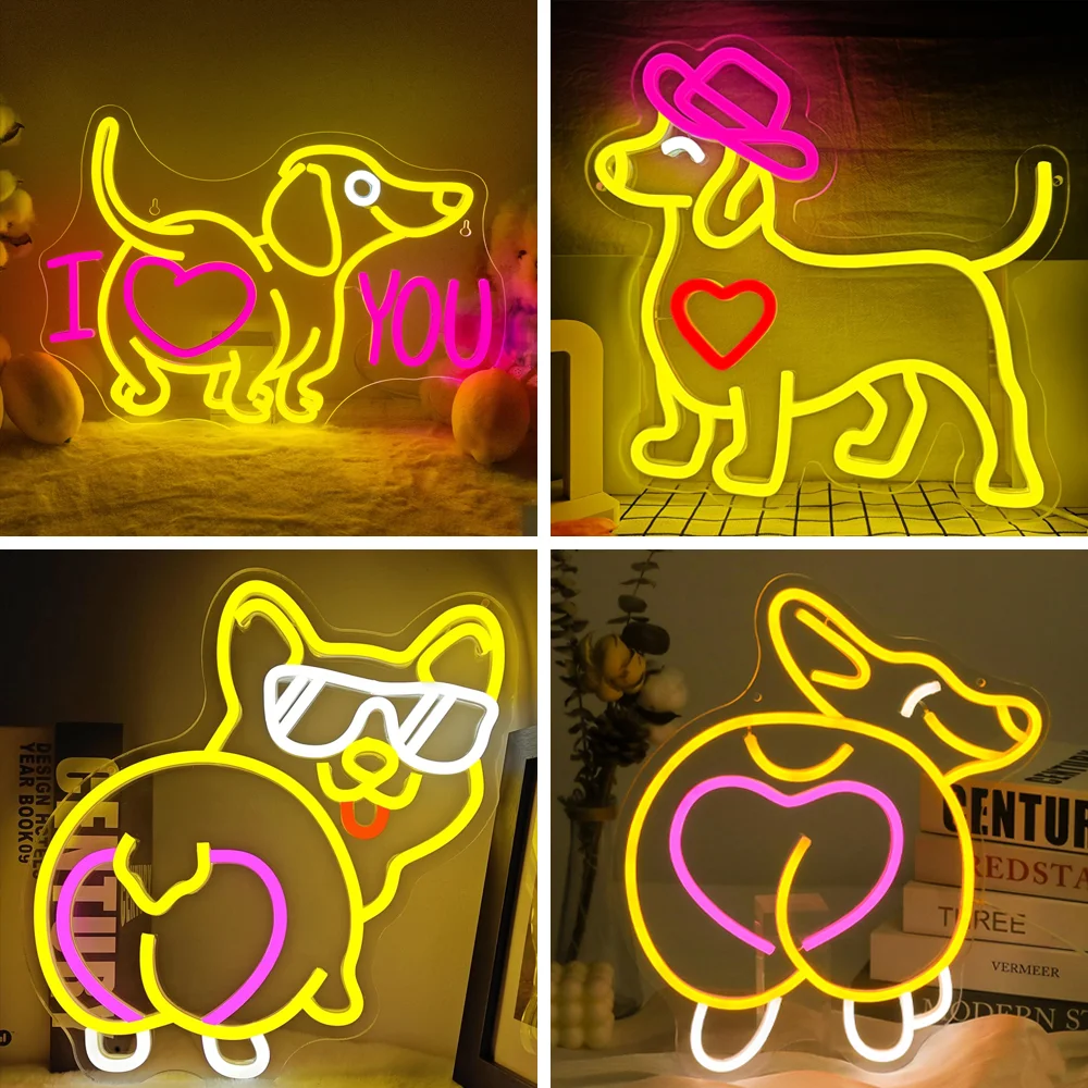 I Love You Dog Neon Signs for Wall Decor Dimmable USB Neon Light for Dog Lover Pet Shop Party Valentine's Day Decor Neon Light