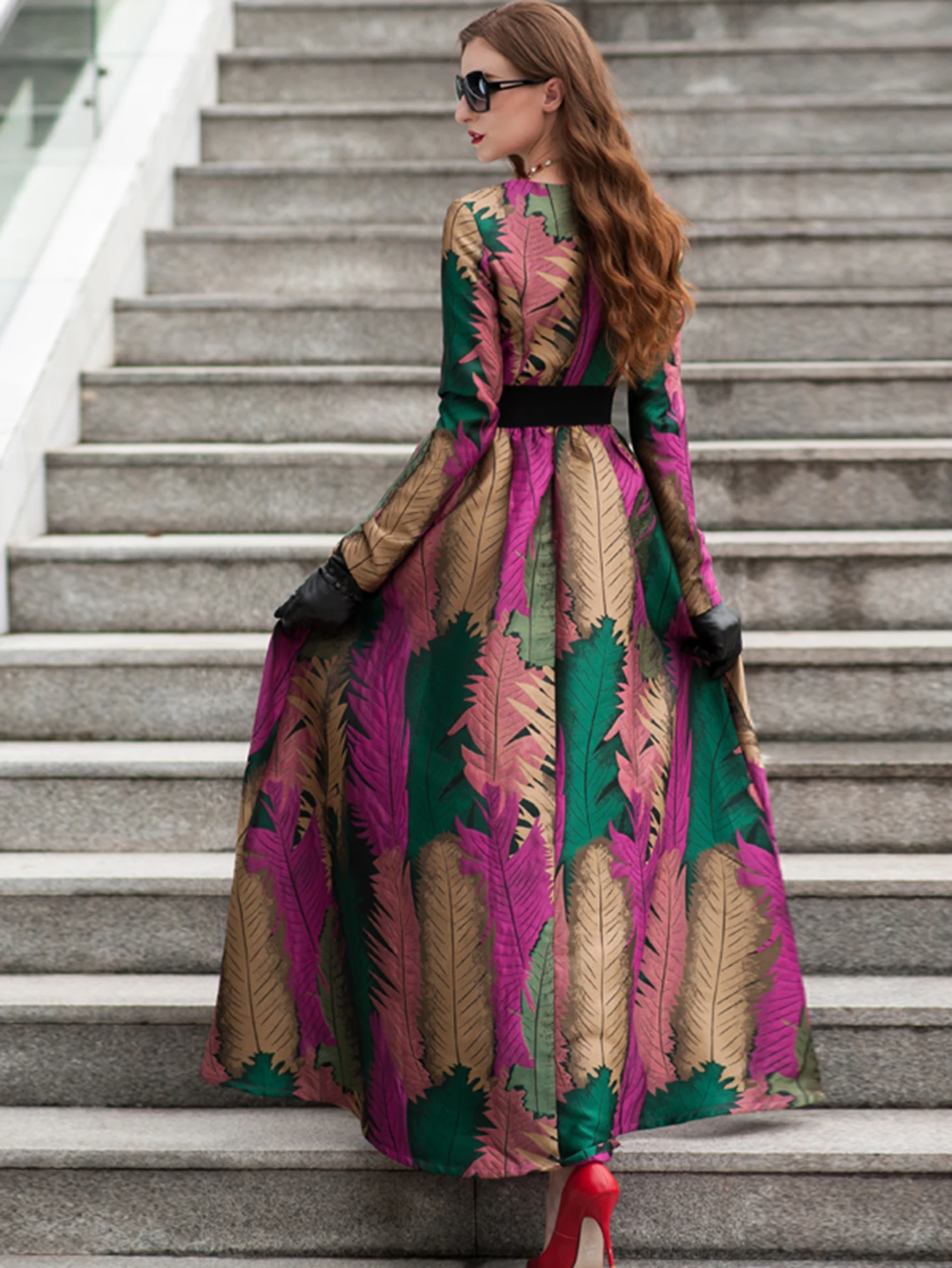 Luxury Women Jacquard Long Maxi Dress Party Evening Dresses Floral Vintage New Autumn Winter Woman Clothing For Events