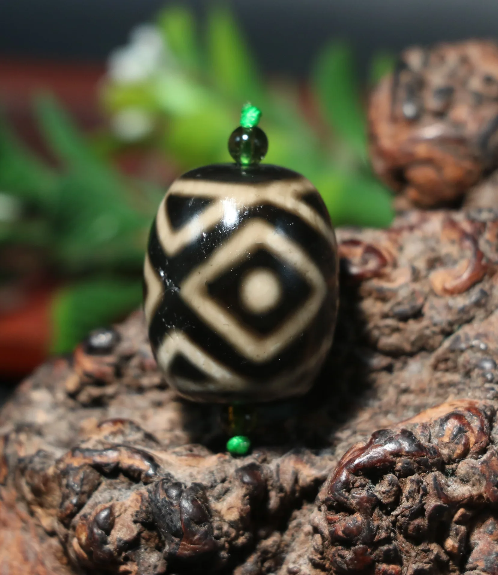 

Treasure Power Energy Tibetan Old Agate Deep Black Color Dragon Eyed Peak dZi Bead Big Daluo Shape Amulet LKbrother Top Quality