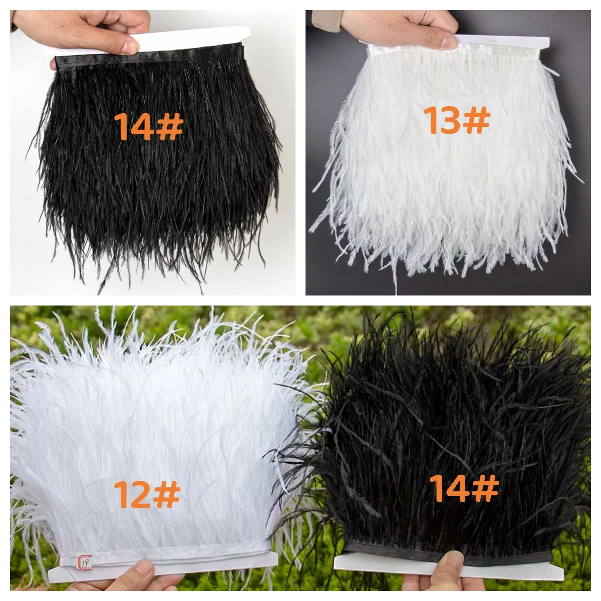 White Black 1M 5M 10M Ostrich Feather Trims Ribbon 8-10cm Plume Fringe for Sewing Feathers Crafts Dress Clothing Hat Decoration