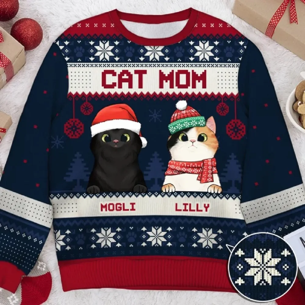 جديد الخريف الشتاء القبيح عيد الميلاد البلوز مضحك 3D القط الكلب البلوزات المطبوعة أزياء للجنسين طويلة الأكمام حزب قمم #6