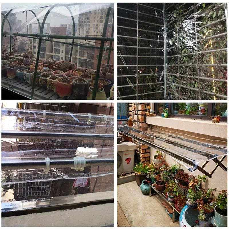 قماش مشمع PVC شفاف مقاوم للماء مع ثقوب مظلات متينة مقاومة للعوامل الجوية قابلة للطي 0.39 مللي متر غطاء للمطر لأثاث الحدائق