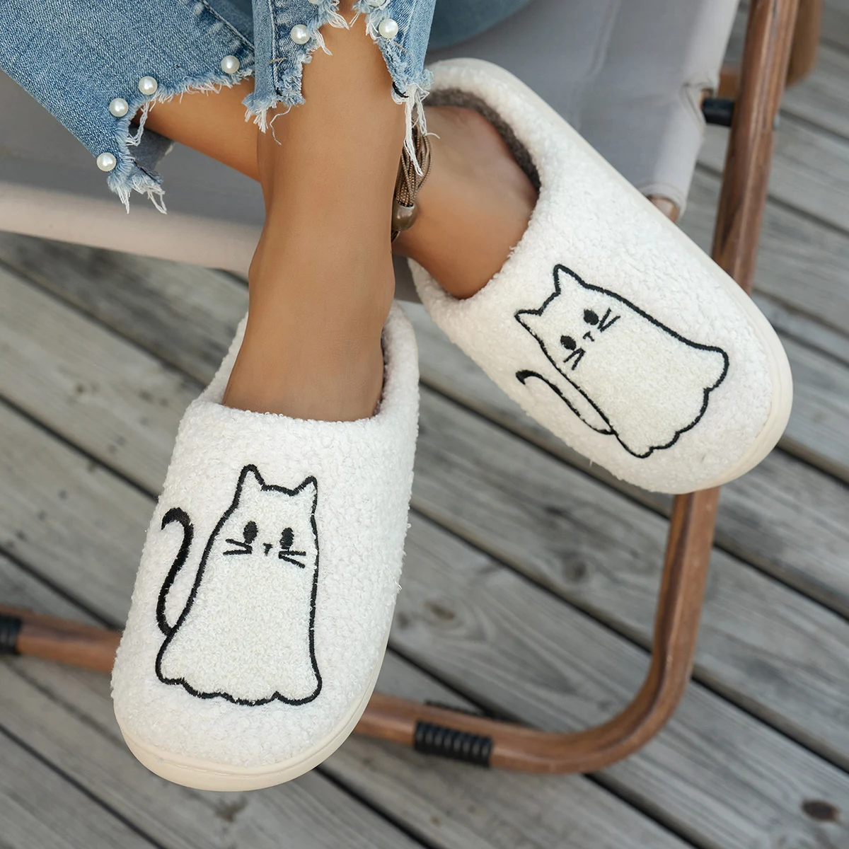 Cute Cat Warm Women's Slippers Interesting Cartoon Pattern Girl's Winter Bedroom Casual Soft Indoor Fashion Plush Home Shoes