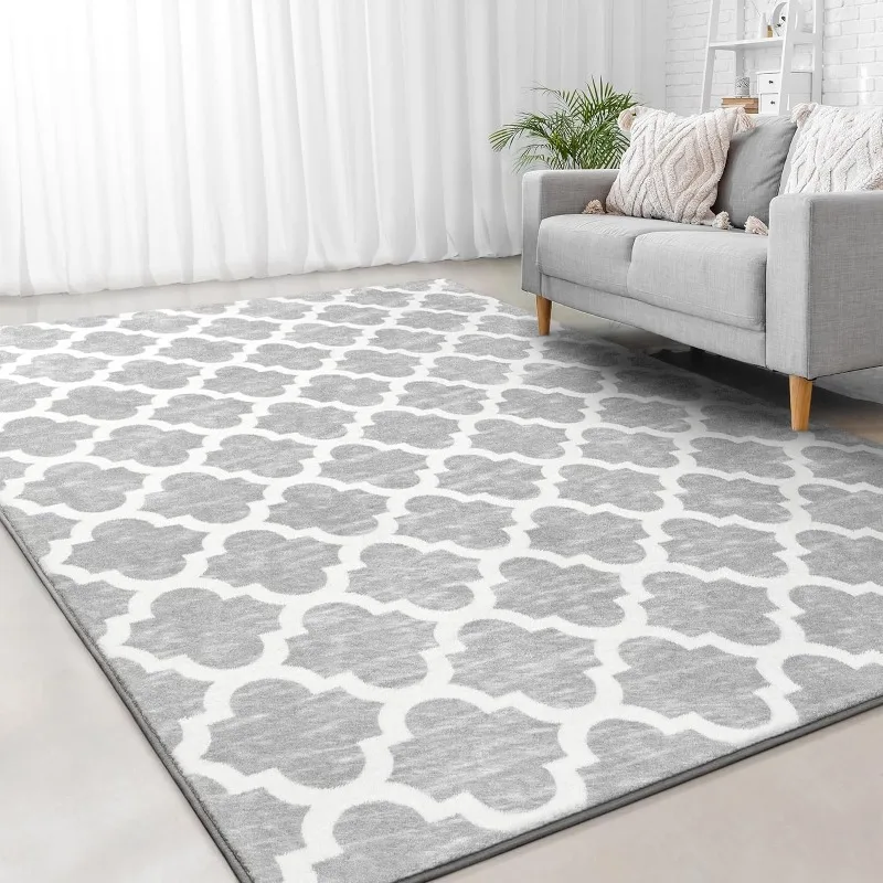 Moroccan Area Rug for Living Room, 5x8 Feet Modern Geometric Indoor Rug, Fluffy Faux Wool Floor Carpet, Memory Foam Rug