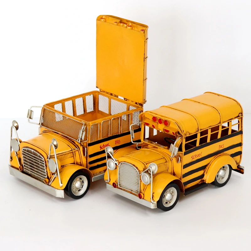 Iron sheet school bus model  office creative desktop decoration desk computer desk decoration decoration decoration decoration