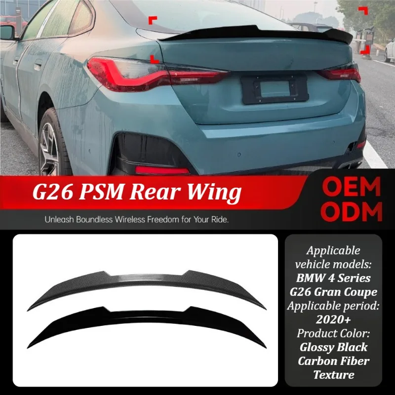 For BMW 4 Series G26 Gran Coupe 4‑Door 2020+ PSM Style Rear Trunk Spoiler Tail Wing Gloss Black ABS Car Exterior Accessories