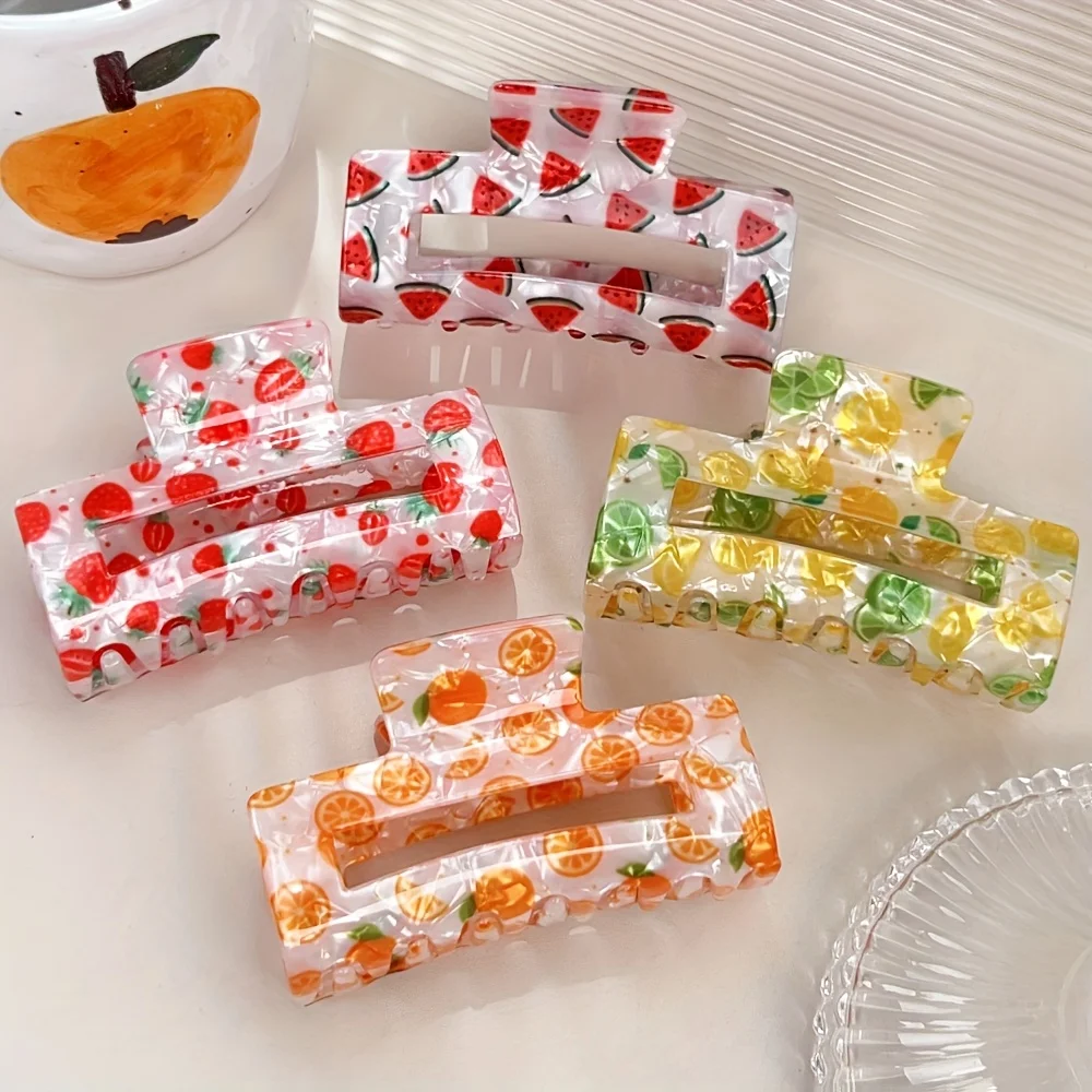 Acetate Elegant Hollow Hair Clip Women Cute Fruit Design Anti-Slip Rectangular Claw Clip Smooth Texture Hairpin Hair Accessories