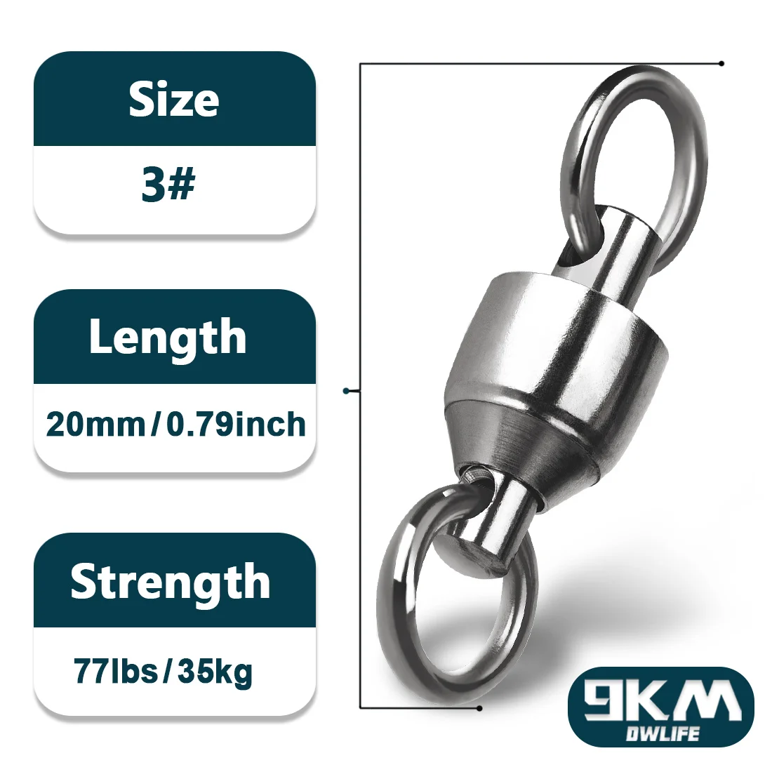 9 km 10er-Pack Kugellagerwirbel, robuster Trolling-Wirbel, Angelverbinder aus Edelstahl für Slow Pitch Jigging