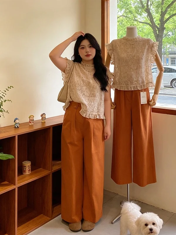 

Fashionable Large Size Women's Summer 2026 Floral Print Short Sleeve Top And Wide Leg Pants Two Piece Set Casual Commute Style