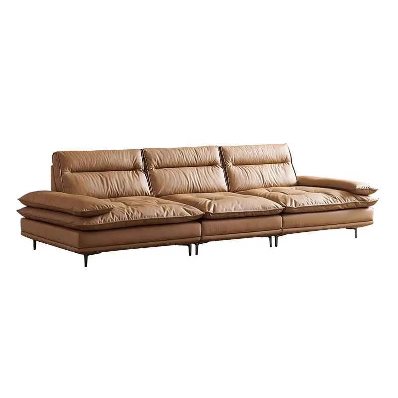 

Premium Italian light luxury retro functional sofa living room size apartment backrest adjustment leather new sofa can lie down