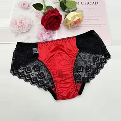 Sexy men underwear elasticity smooth underpants Transparent, breathable, Red lace Men's Briefs