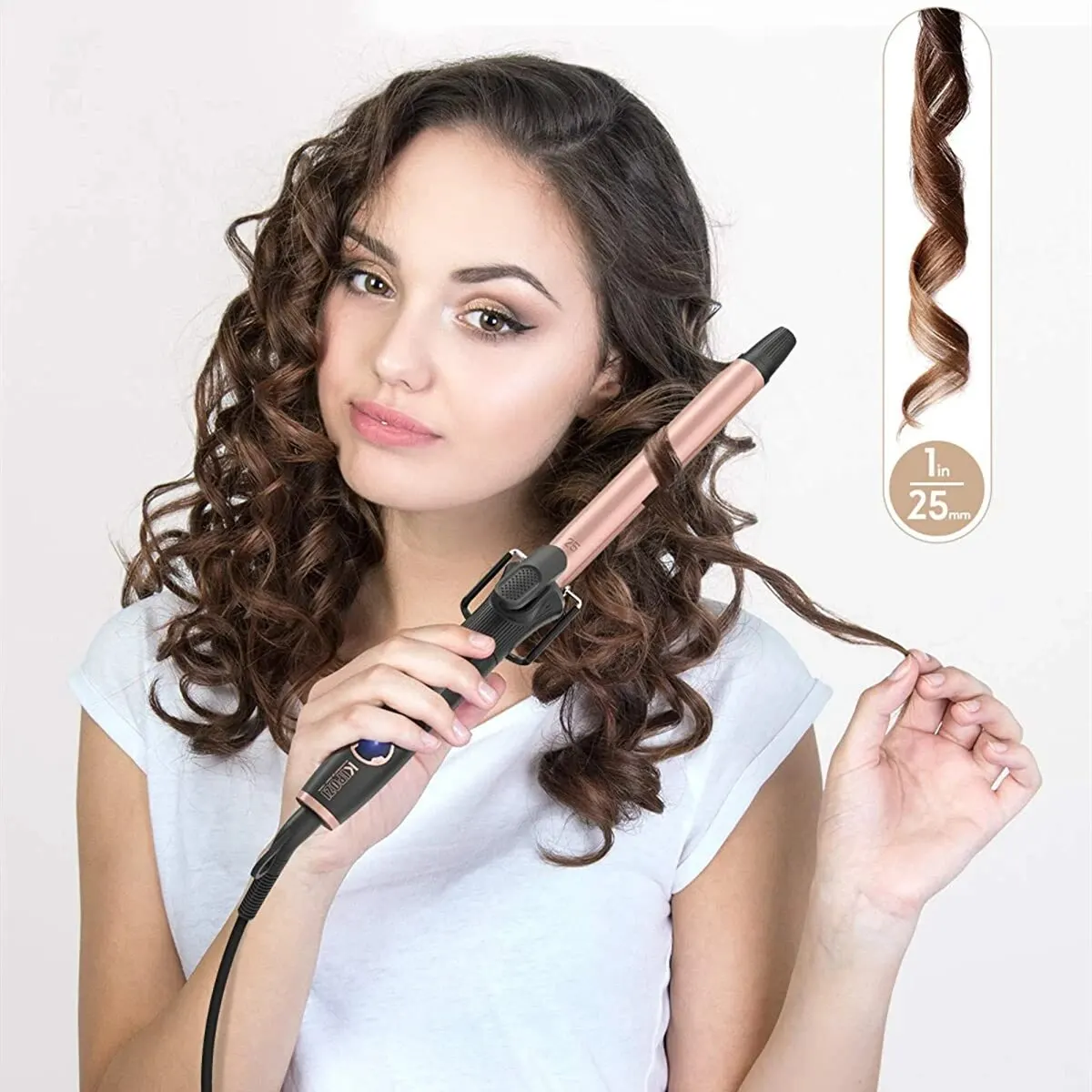 KIPOZI Professional Curling Iron 25mm Hair Instant Heating 60Min Auto off Safety Hair Curler LCD Digital Display Hair Curler