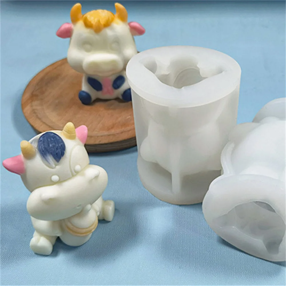 Calf Ice Silicone Mold Candle Resin Mould For Cake Decoration DIY Scented Candle Ice Mold Baby Cow Fondant Chocolate Cake Mold