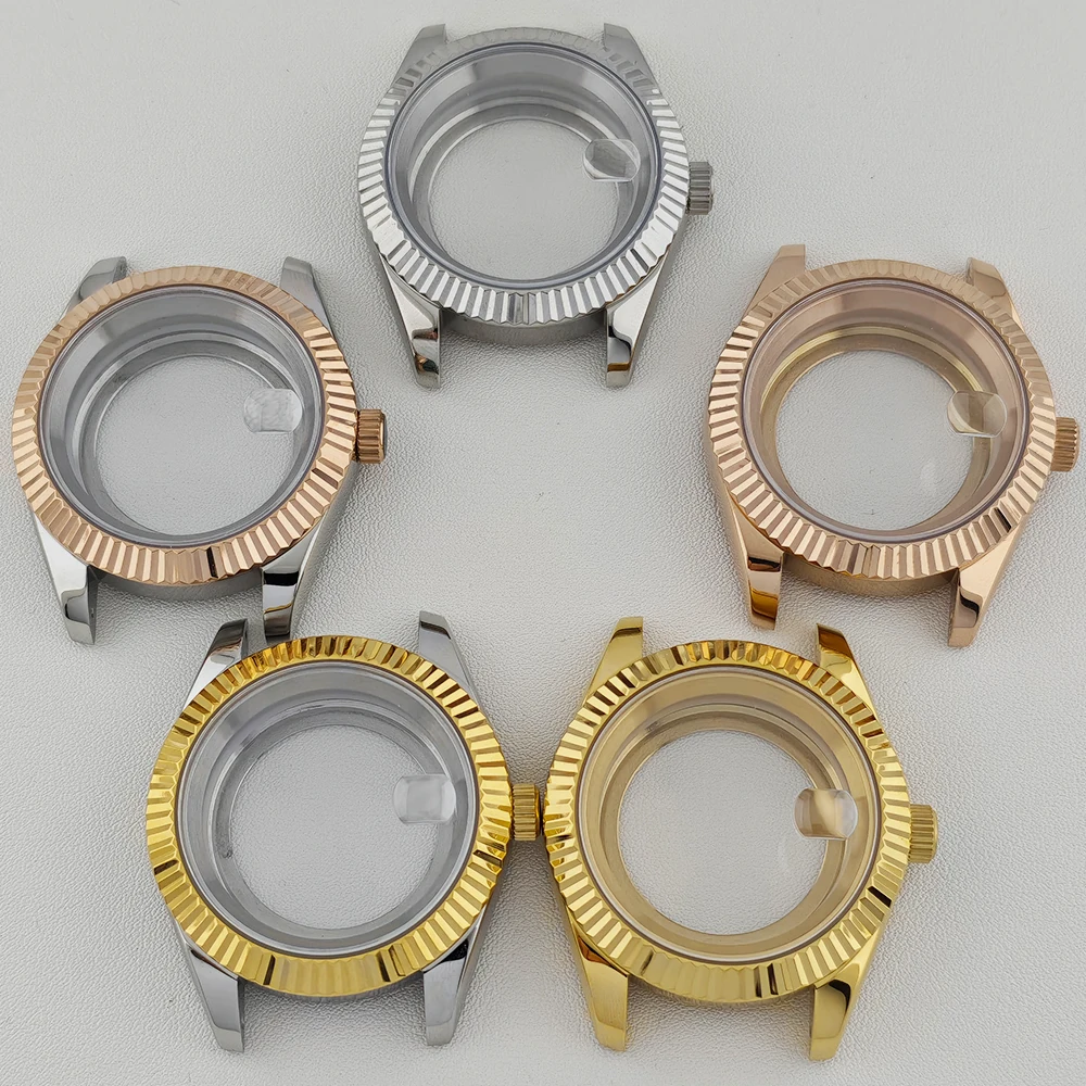 36/39/41mm NH35 Case Silver Rose Gold Two Tone Watch Case Sapphire Glass for Movement NH35/NH36 Watch Parts fit 28.5mm Dial