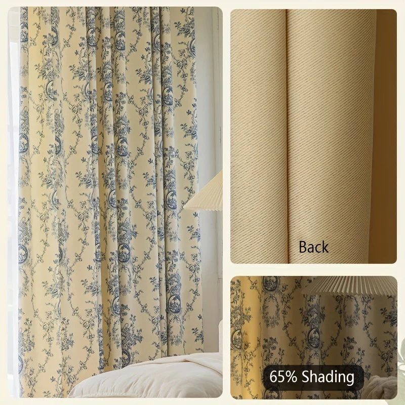 French Rural Style 65% Blackout Curtain for Bedroom Living Room Vintage luxury Home Decor Ring Top Window Treatment