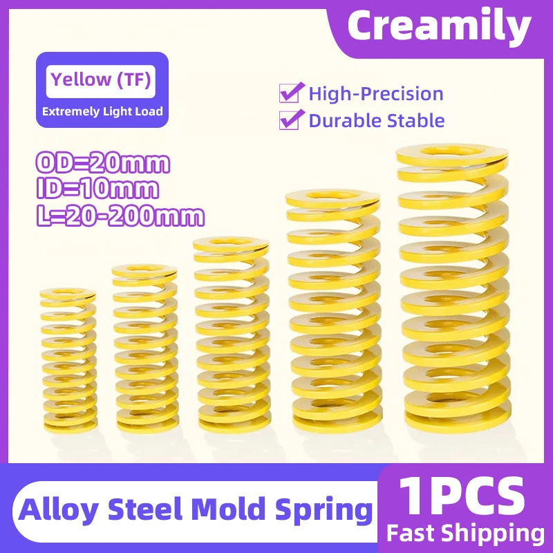 Creamily 1PCS Yellow Die Mold Springs Small Load  Alloy Steel Spiral Stamping Compression Mould Spring Outer Dia=20mm L=20-200mm