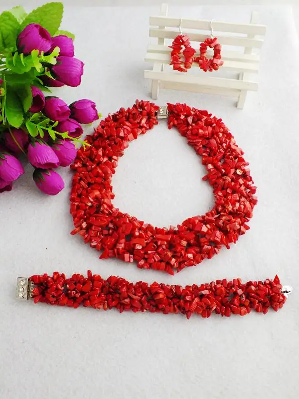 hot sale !!! elegant necklace earring bracelet coral jewelry set for party/wedding  18\