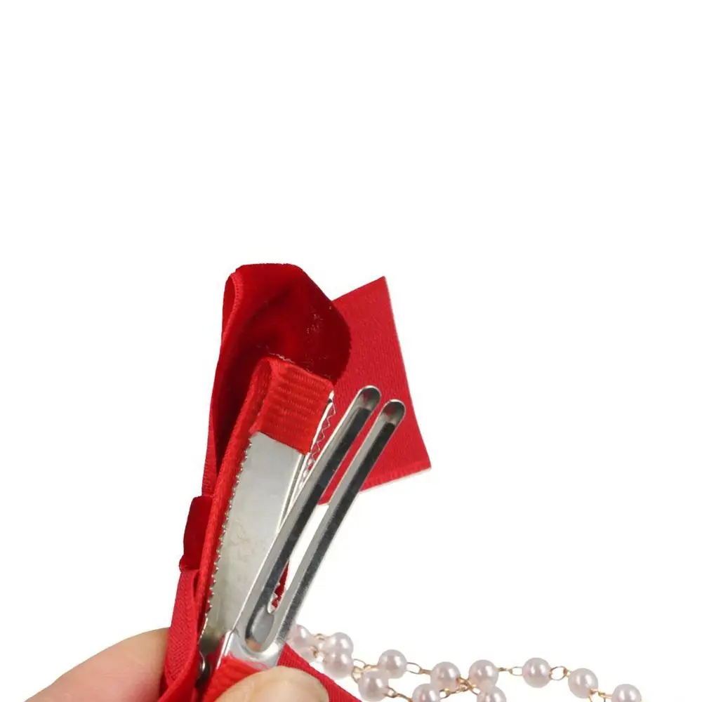 Jepit Rambut Pita Rumbai Gaya Korea dengan Rantai Mutiara, Jepit Rambut Pita Rumbai Model Duckbill, Jepit Rambut Kuncir Kuda, Jepit Rambut Pita, Jepit Rambut Tahun Baru