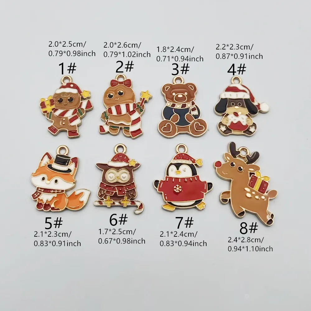 10pcs Christmas Penguin Gingerbread Bear Dog Fox Owl Reindeer Charm for Jewelry Making Accessories Diy Earring Bracelet Pendant