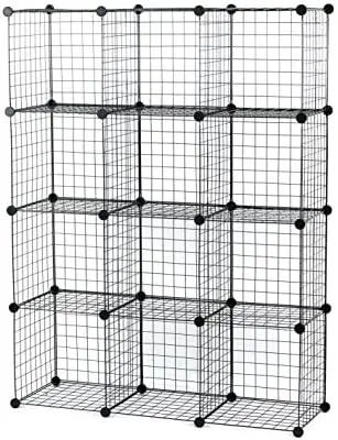 

- 14 * 14 Inch Big Cube Multi Use DIY 12 Cube Wire Grid Organizer, Bookcase, Bookshelf, Cabinet, Wardrobe Closet,Toy Organizer,