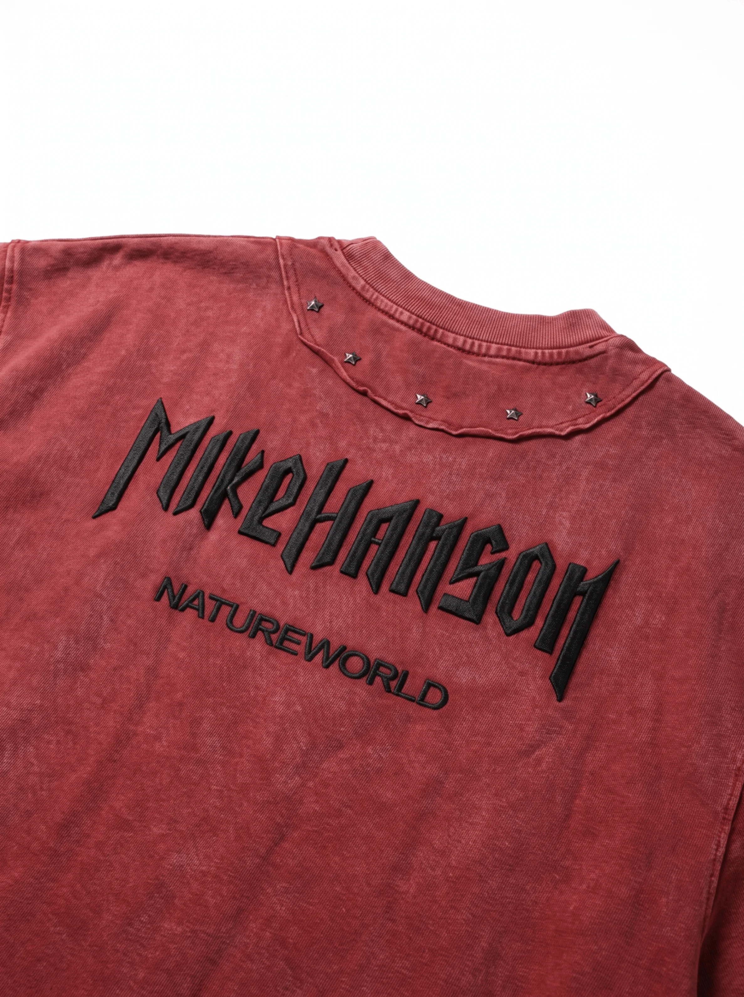 MikeHanson Men Women Oversized T Shirt Vintage Washed Star Rivet Embroidery Hip Hop Street Cotton Tee