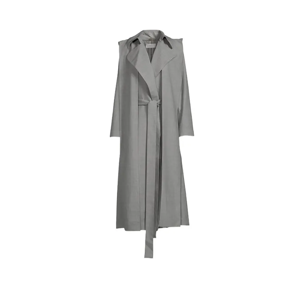 Simple R0*Wool Trench Coat Women 24ss Spring And Summer New Removable Hat Tie Belt Long Windbreaker Jacket